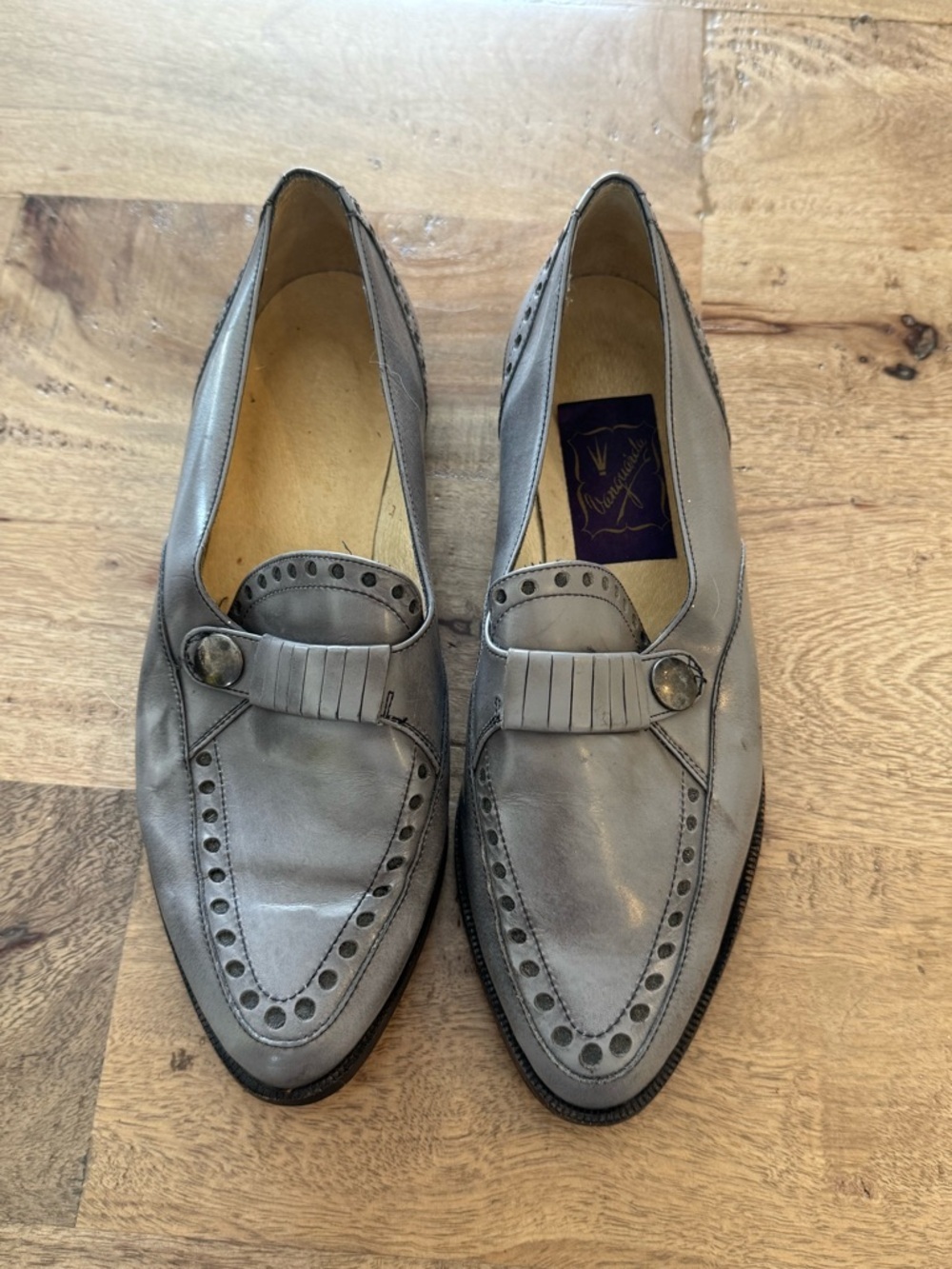 Vintage Grey Leather Slip-On Loafers